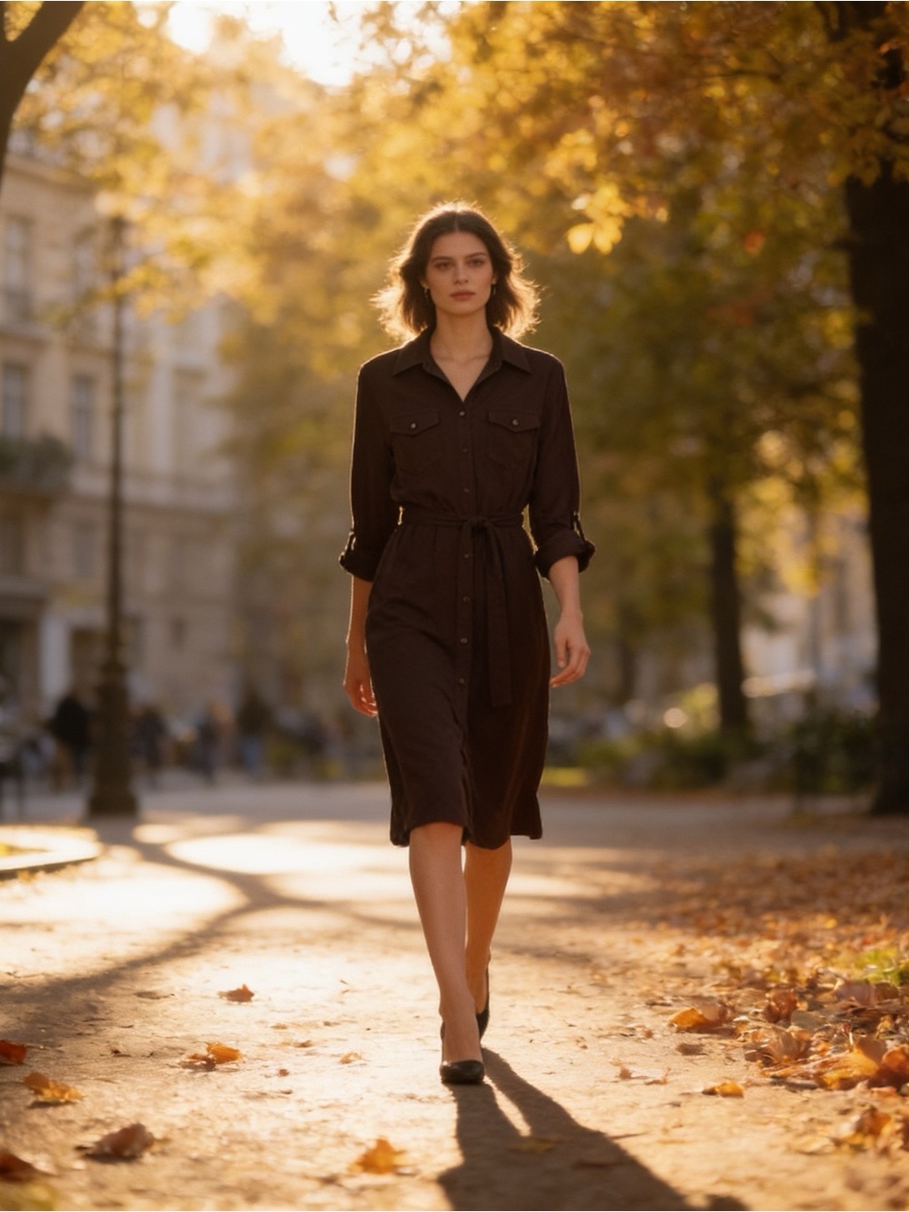MICHAEL KORS Dark Brown Shirt Dress with Belted Waist